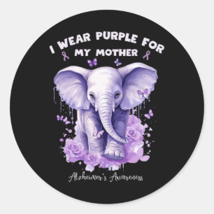 Elephant I Wear Purple For My Mother Heimerheimer' Classic Round Sticker