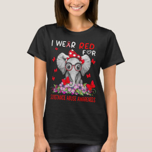 Elephant I Wear red For Substance Abuse Awareness T-Shirt