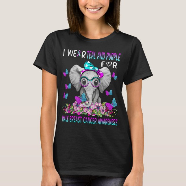 Elephant I Wear teal and purple For Male Breast  T-Shirt (Front)