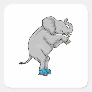 Elephant Ice skating Ice skates Square Sticker