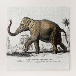 Elephant Illustration Vintage Art Print Jigsaw Puzzle
