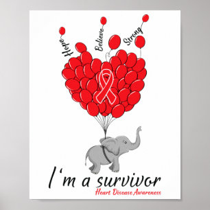 Elephant I'm A Survivor Heart Disease Awareness Gi Poster