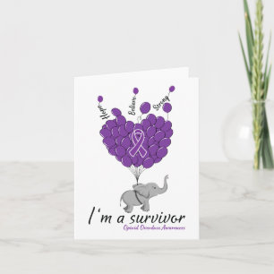 Elephant I'm A Survivor Heart Opioid Overdose Awar Card