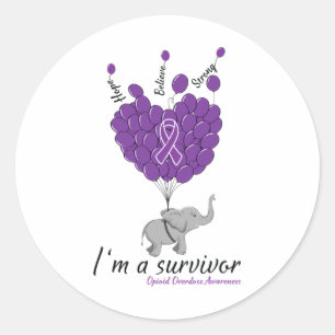 Elephant I'm A Survivor Heart Opioid Overdose Awar Classic Round Sticker