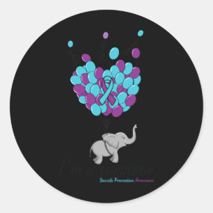 Elephant I'm A Survivor Heart Suicide Prevention A Classic Round Sticker