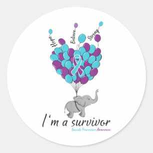 Elephant Im A Survivor Heart Suicide Prevention Aw Classic Round Sticker