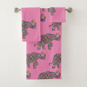 Elephant in a Psychedelic Cheetah Pattern Bath Towel Set