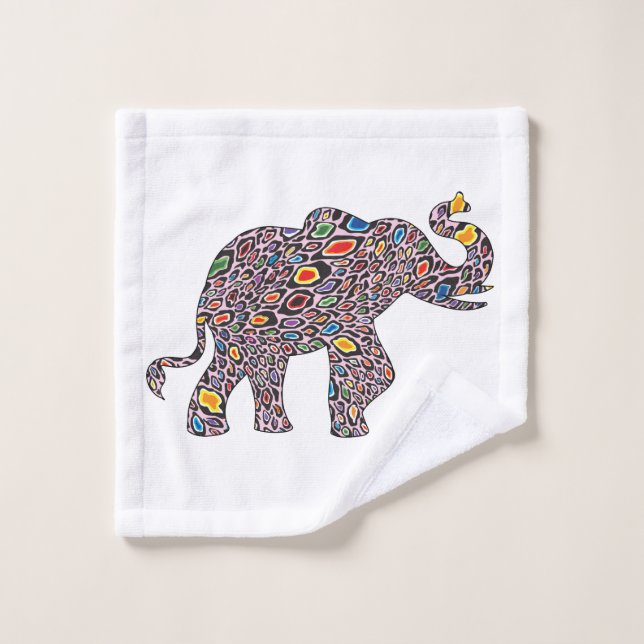 Elephant in a Psychedelic Cheetah Pattern Bath Towel Set (Wash Cloth)