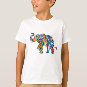 Elephant in a Psychedelic Zebra Pattern T-Shirt