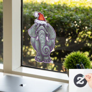 Elephant in a Santa Hat Christmas Window Cling