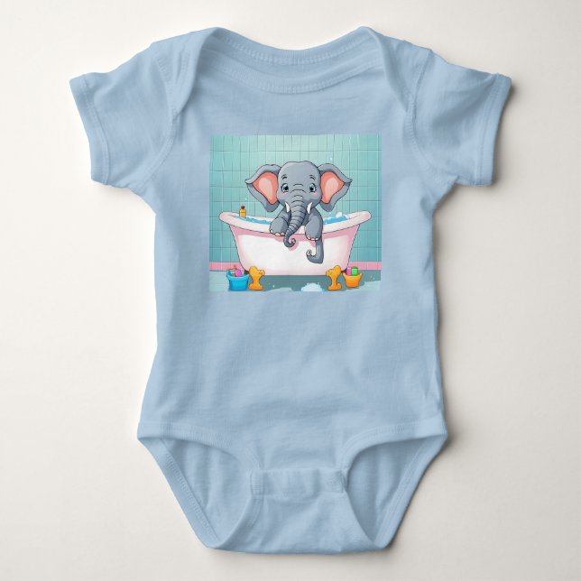 Elephant in bath baby bodysuit (Front)