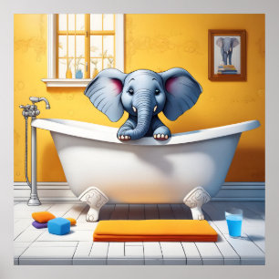 Elephant in bath poster