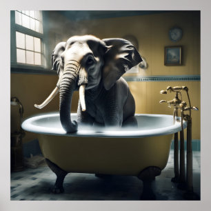 Elephant in bath poster