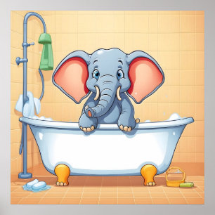 Elephant in bath poster
