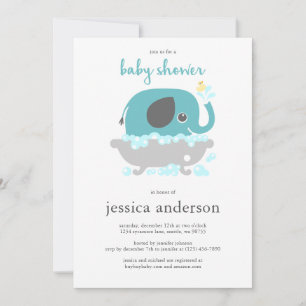 Elephant in Bathtub Boy Baby Shower Invitation