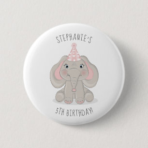 Elephant in Birthday Party Hat 6 Cm Round Badge