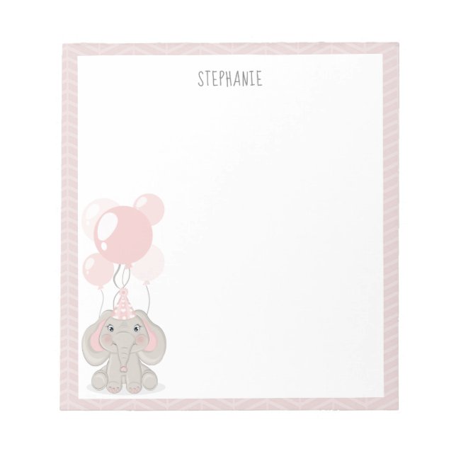 Elephant in Birthday Party Hat Notepad (Front)