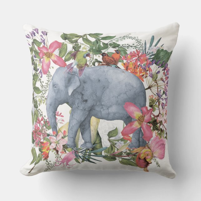 Elephant in flower jungle cushion (Front)