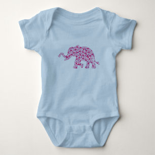 Elephant in Pink Hearts Baby Bodysuit
