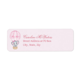 Elephant in Pink Hot Air Balloon Return Address Label