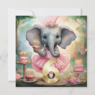Elephant in pink tutu Happy 6th Birthday Card