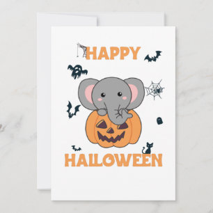 Elephant In Pumpkin Cute Elephant Happy Halloween Holiday Card