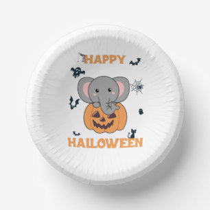 Elephant In Pumpkin Cute Elephant Happy Halloween Paper Plate
