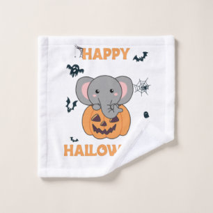 Elephant In Pumpkin Cute Elephant Happy Halloween Wash Cloth