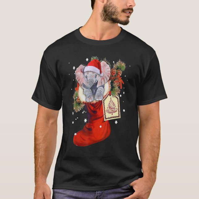 Elephant In Socks Christmas Tree Pine Xmas Santa T-Shirt (Front)