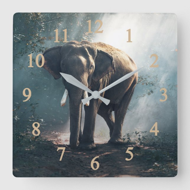 Elephant In The Jungle Square Wall Clock (Front)