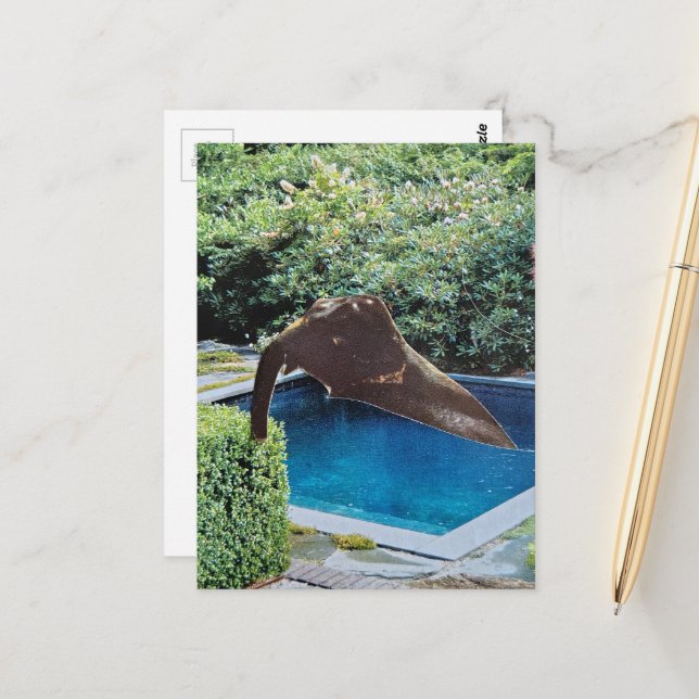 Elephant in the pool sureal collage postcard (Front/Back In Situ)