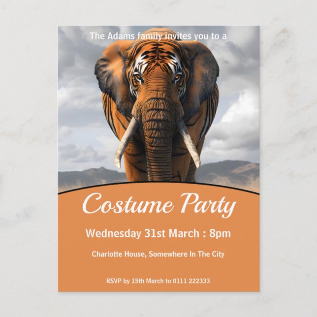 Elephant In Tiger Disguise Costume Party Invitation Postcard (Front)