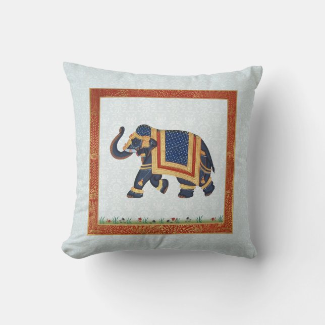 Elephant indian blue white Throw Pillow 20" x 20" (Front)