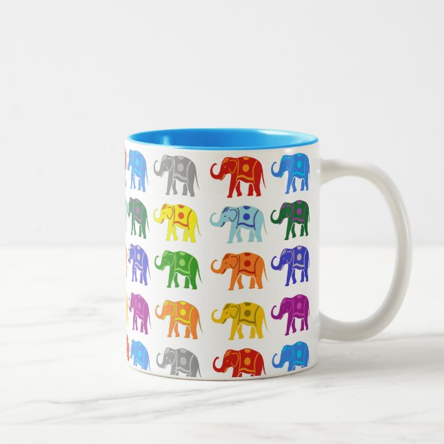 Elephant Indian Happy Colourful Two-Tone Coffee Mug (Right)