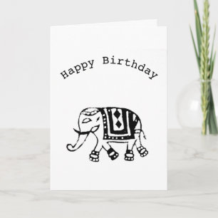 Elephant (Indian Stamp Style) Birthday Card