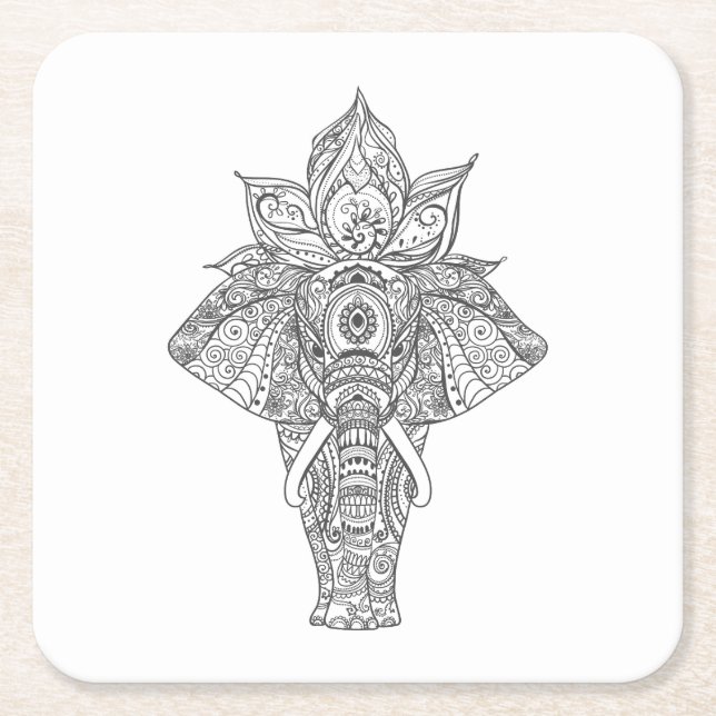 Elephant Inspired Square Paper Coaster (Front)