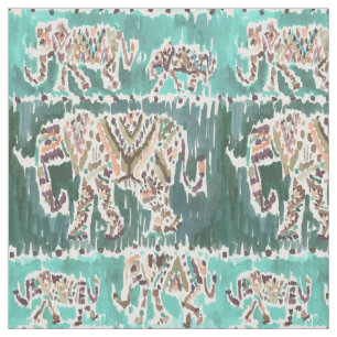 ELEPHANT INTELLIGENTSIA Aqua Boho Tribal Fabric