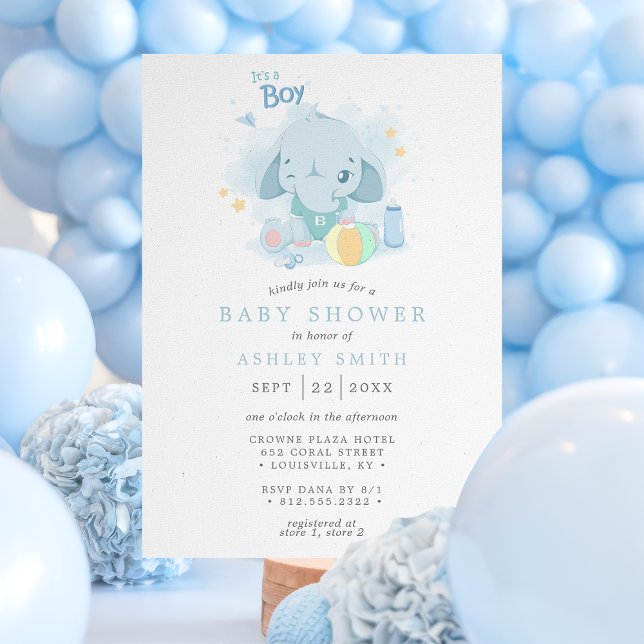 Elephant It’s a Boy Baby Shower Invitation (Creator Uploaded)