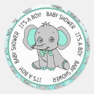 Elephant, It's a Boy, Baby Shower Classic Round Sticker