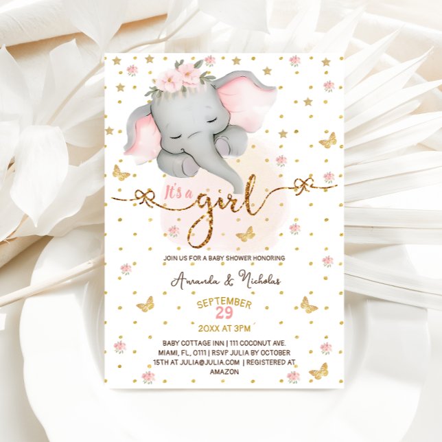 Elephant It's a girl Soft Pink Boho Baby Shower Invitation (Creator Uploaded)