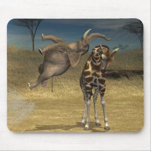Elephant Jumps Over Giraffe Mouse Pad