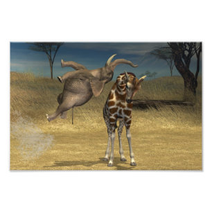 Elephant Jumps Over Giraffe Photo Print