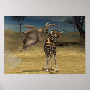 Elephant Jumps Over Giraffe Poster