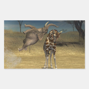 Elephant Jumps Over Giraffe Rectangular Sticker