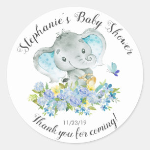 Elephant Jungle Animals Baby Boy Shower Favour Classic Round Sticker
