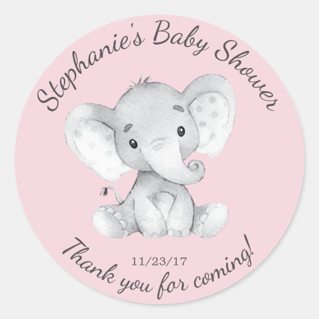 Elephant Jungle Animals Baby Shower Favour Sticker (Front)