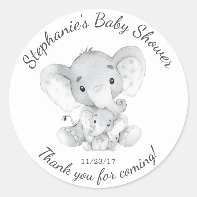 Elephant Jungle Animals Baby Shower Favour Sticker (Front)