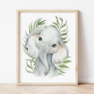 Elephant, Jungle Animals, Safari Animals, Palm Photo Print