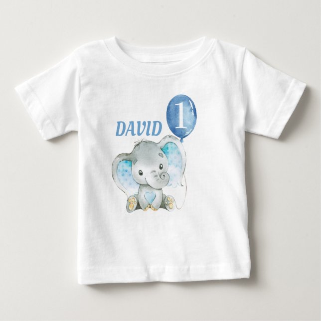 Elephant Jungle Blue Baby Boy Birthday Baby T-Shirt (Front)