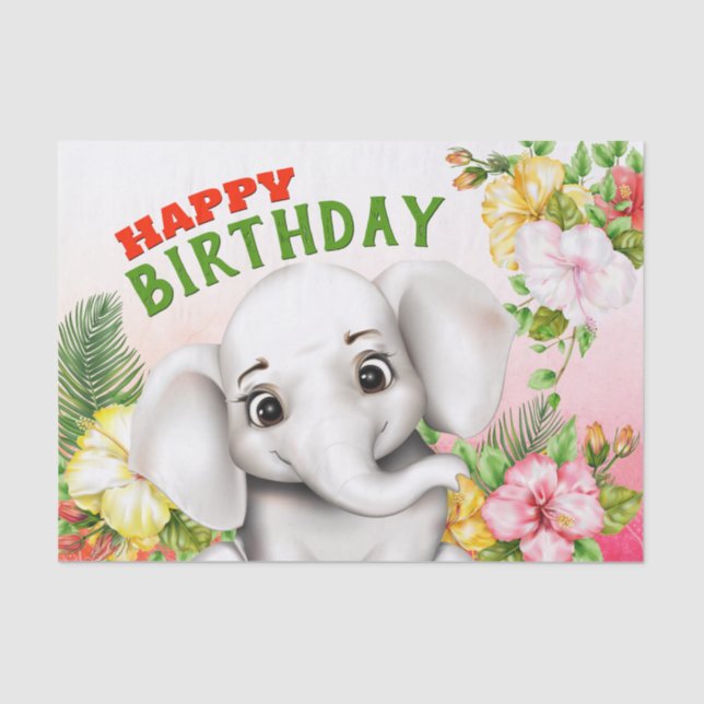 Elephant Jungle Safari Birthday Tissue Paper (Front)